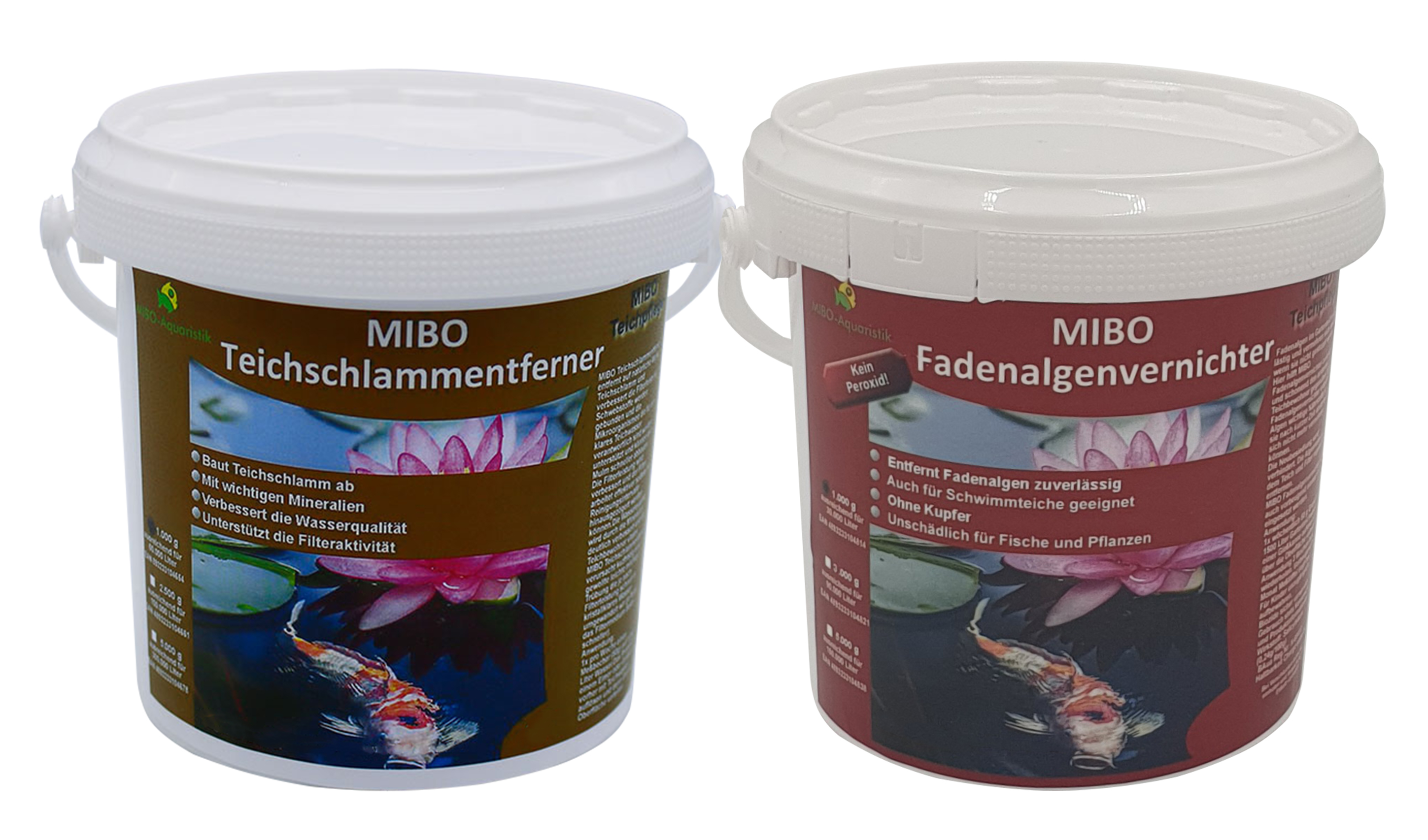 MIBO-Aquaristik Fadenalgenvernichter & Teichschlammentferner Set 2x1 Kg Gartenteich - für 30.000/60.000 Liter