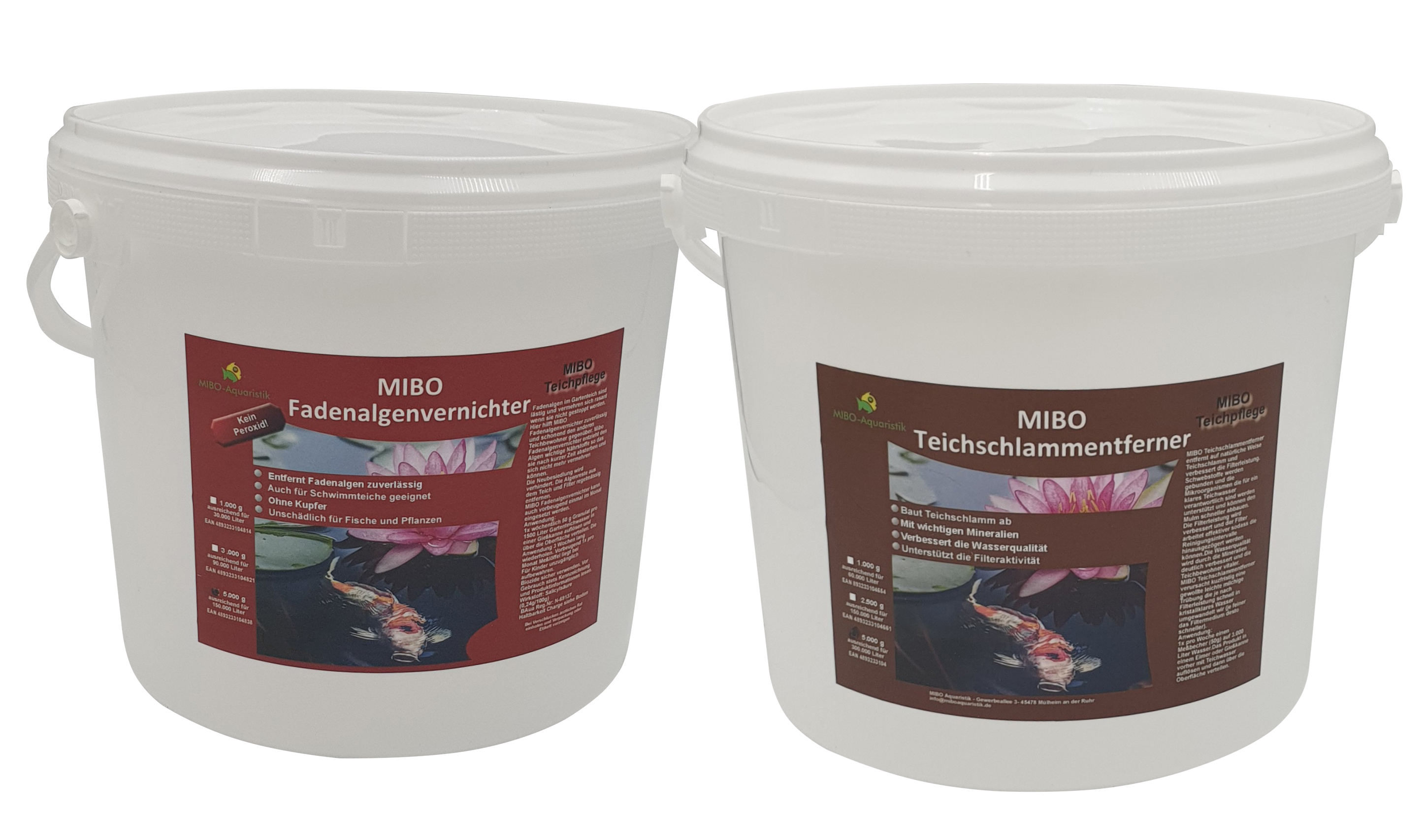 MIBO-Aquaristik Fadenalgenvernichter & Teichschlammentferner Set 2x 5kg Gartenteich - für 150.000 L/300.000 Liter